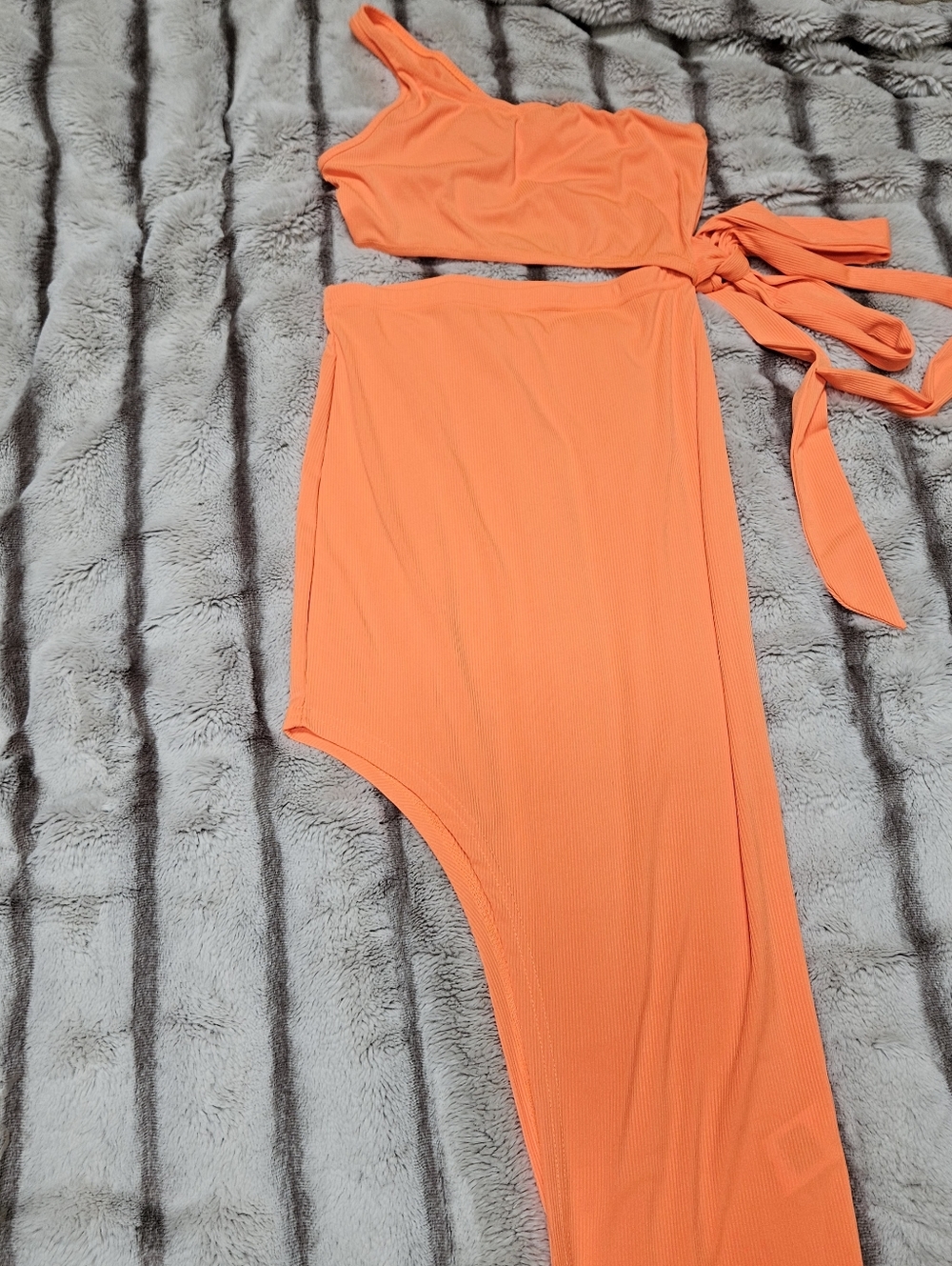 Bright Orange One-Shoulder Two-Piece Set